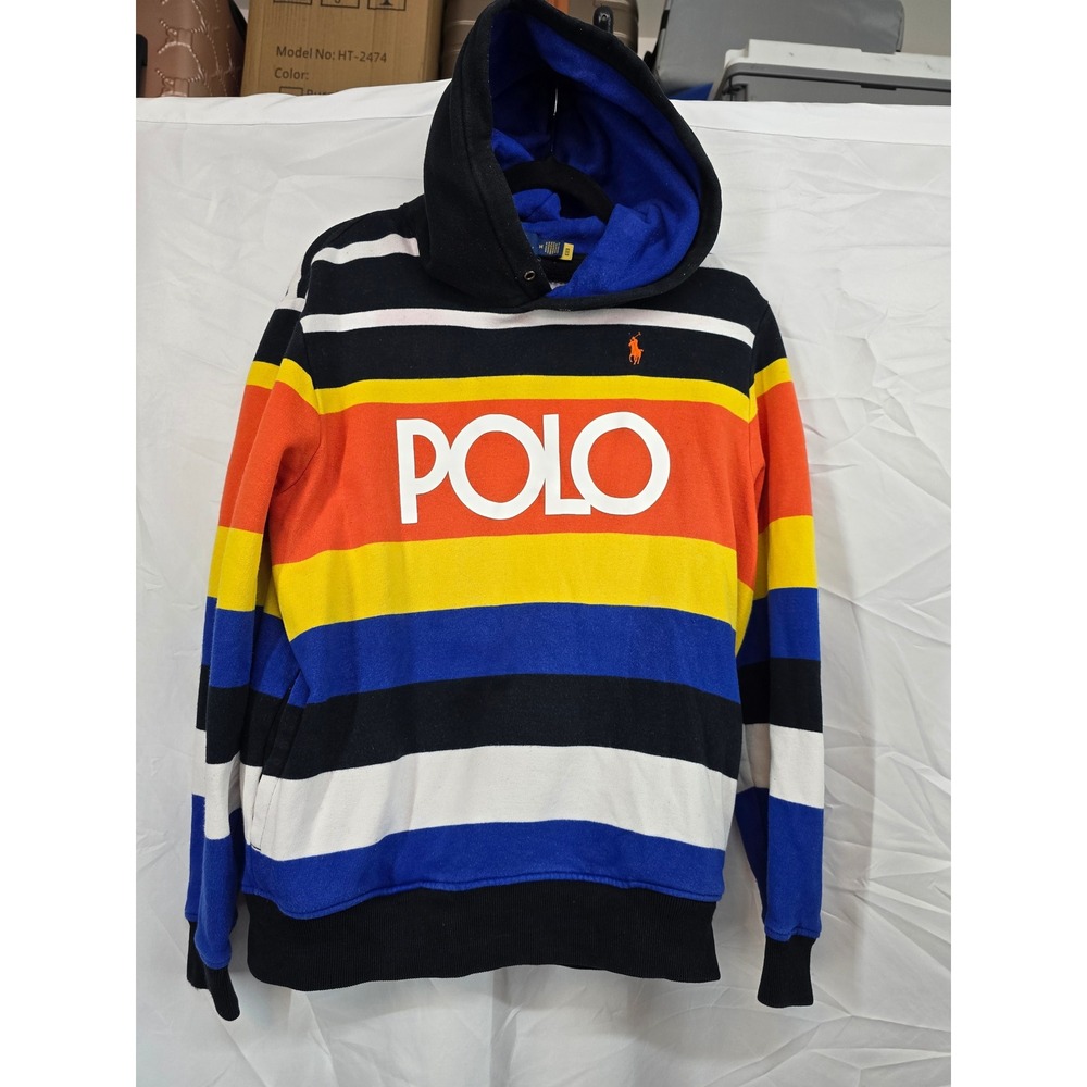 Polo Ralph Lauren‎ Mens Stripe Hoodie Multi Color Logo Pony Pullover Medium
